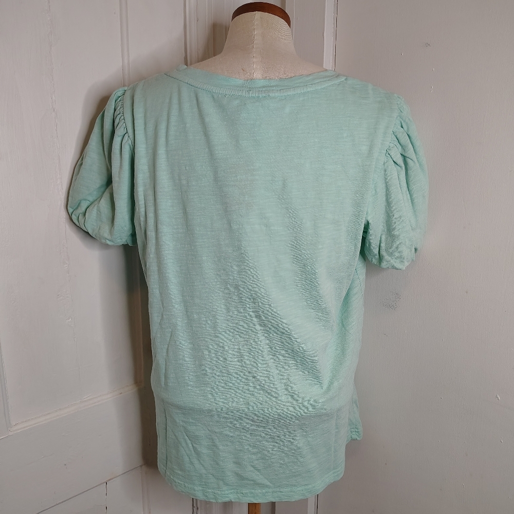 NWT Jane + Delancey Short Puff Sleeve Cotton T-Shirt Mint Green Women's Size L - Picture 4 of 10